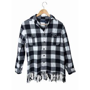 Polo Ralph Lauren Buffalo Check Plaid Fringe Trim Button Shirt Womens Size M